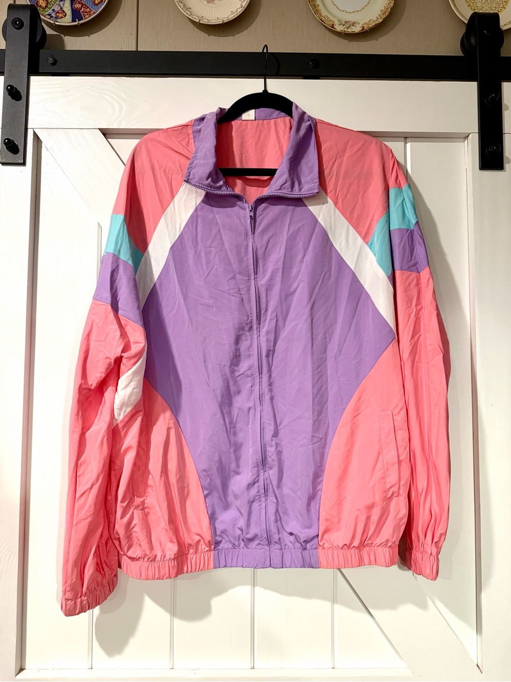 Vintage 90s Colorblock Windbreaker Jacket Pink Purple Teal Retro Y2K XL